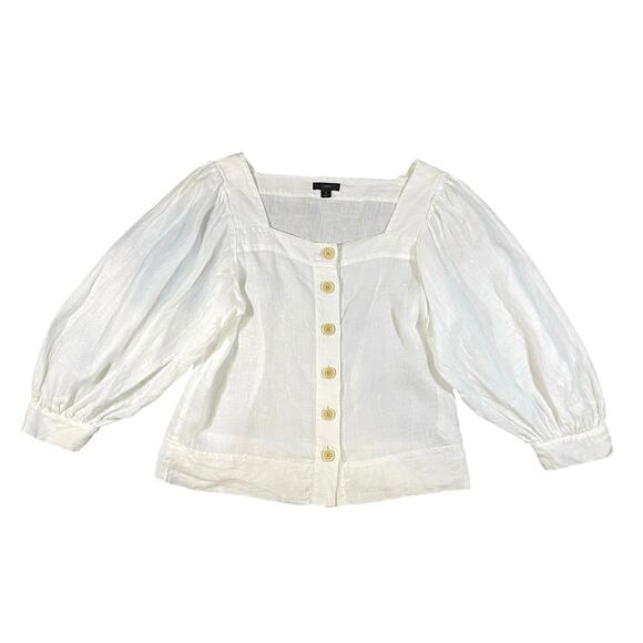 J.Crew Square Neck Button Down Balloon Sleeve Linen Top - S - Picture 2 of 4